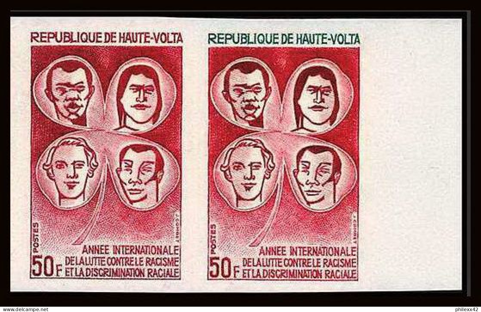 92371c Haute-Volta N°238 Racisme Against Racism 1971 Essai Proof Non Dentelé Imperf ** MNH Lot Epreuve Bande Coins Daté - Alto Volta (1958-1984)