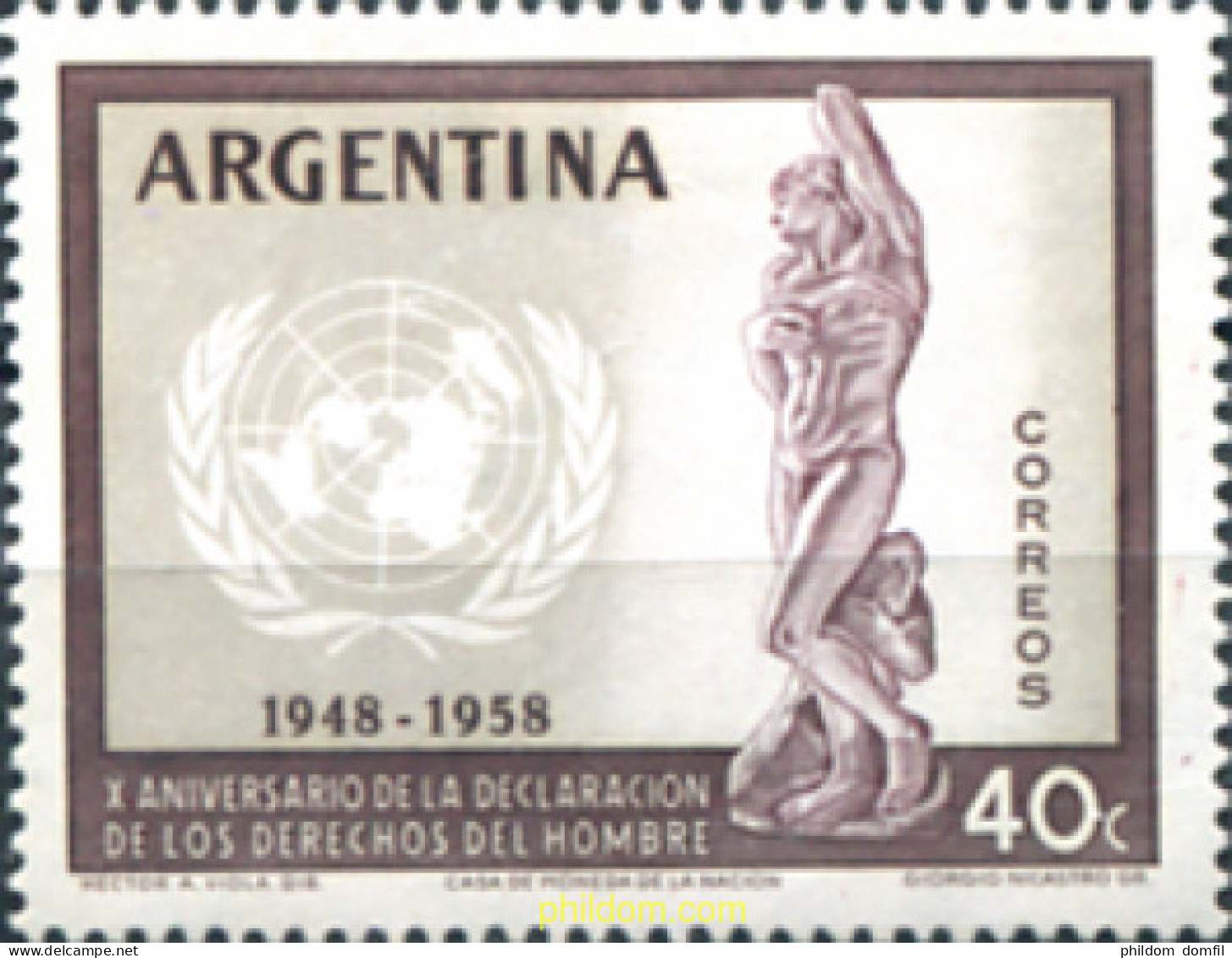 726403 MNH ARGENTINA 1959 10 ANIVERSARIO DE LA DECLRACION UNIVERSAL DE LOS DERECHOS DEL HOMBRE - Ongebruikt