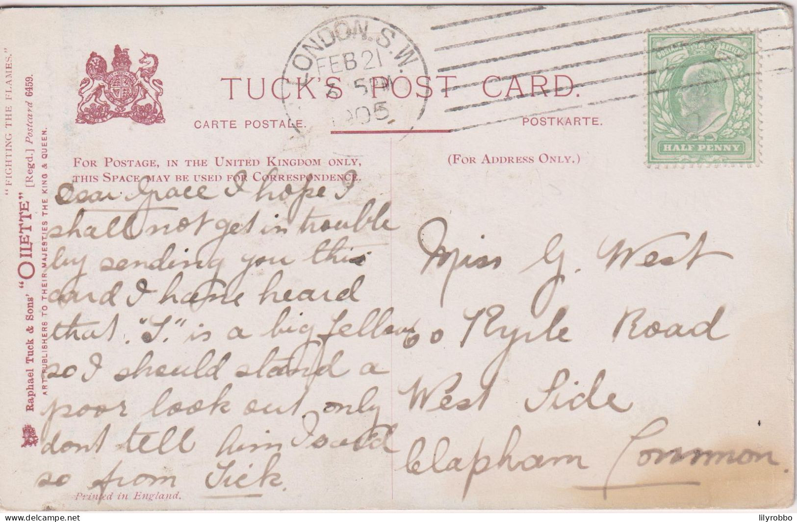 UK - Firemen. "Fightig The Flames" The Brigade At Work Connecting The House. Raphael Tuck Series 6459 - London PM 1905 - Firemen