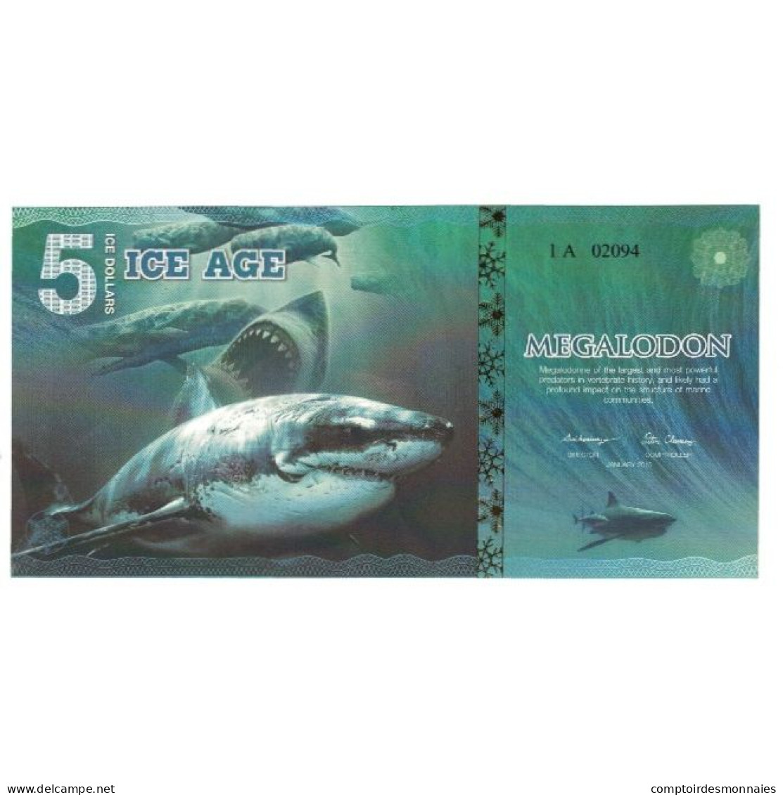 Billet, États-Unis, Billet Touristique, 2015, 2015-01, 5 ICE DOLLAR MEGALODON - A Identifier