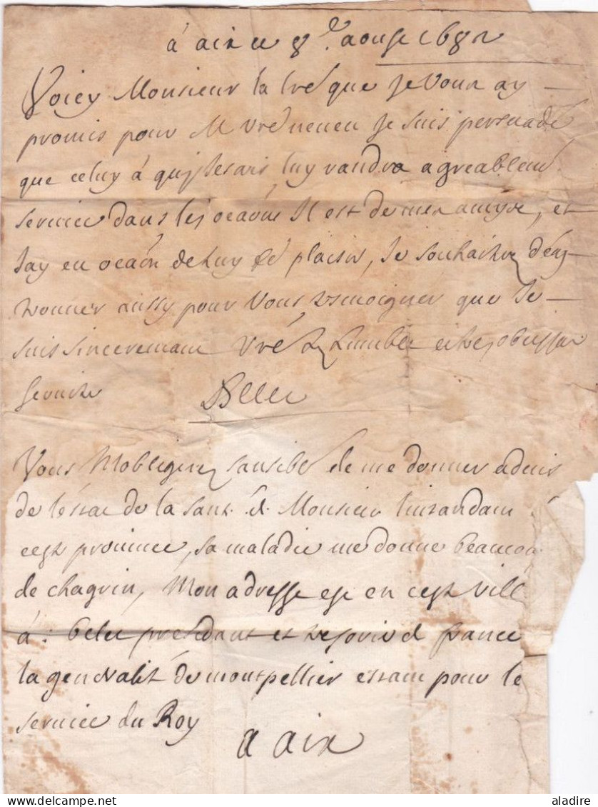 1682 - Lettre Avec Correspondance D'Aix (auj. Aix En Provence) Vers Nismes Nîmes (auj. Gard) - Règne De Louis XIV - ....-1700: Precursors