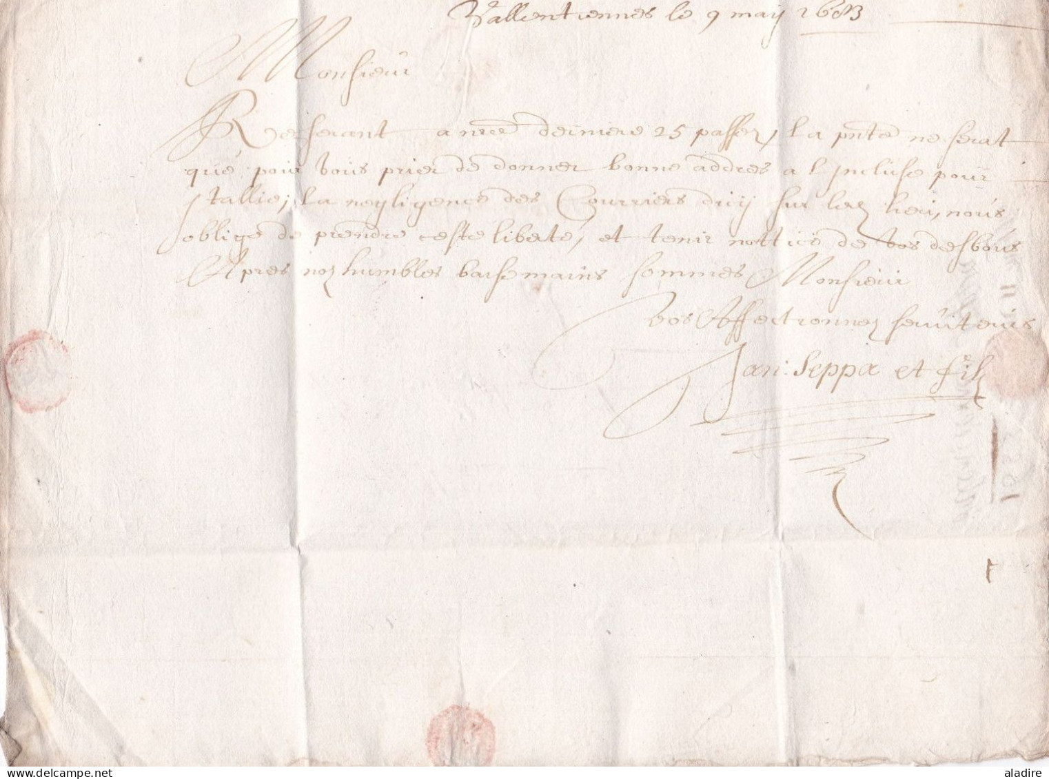 1683 - Lettre Avec Correspondance De Vallentiennes Valenciennes (auj. Nord)  Vers Lille - Règne De Louis XIV - ....-1700: Vorläufer