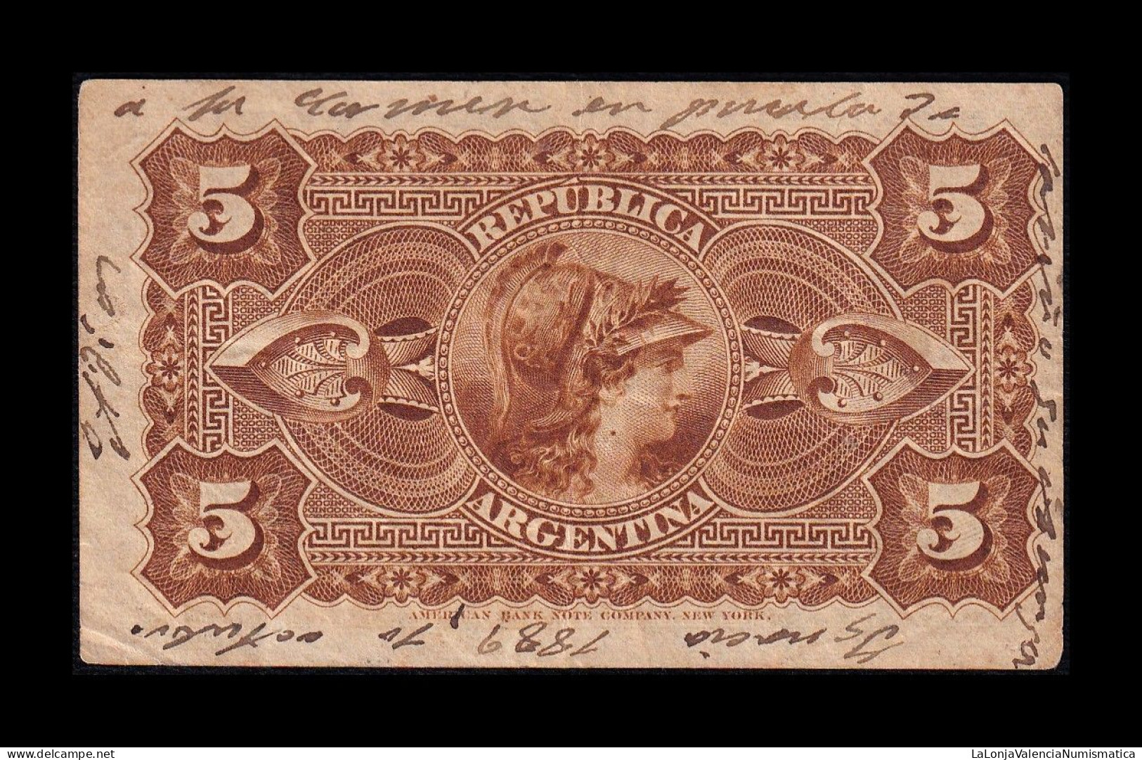 Argentina 5 Centavos 1883 Pick 5(3) Mbc Vf - Argentine