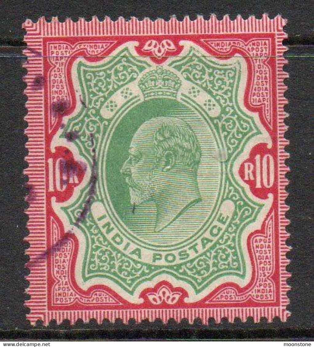 India 1902-11 KEVII 10 Rupees Green & Carmine, Used, SG 144 (E) - 1902-11 King Edward VII