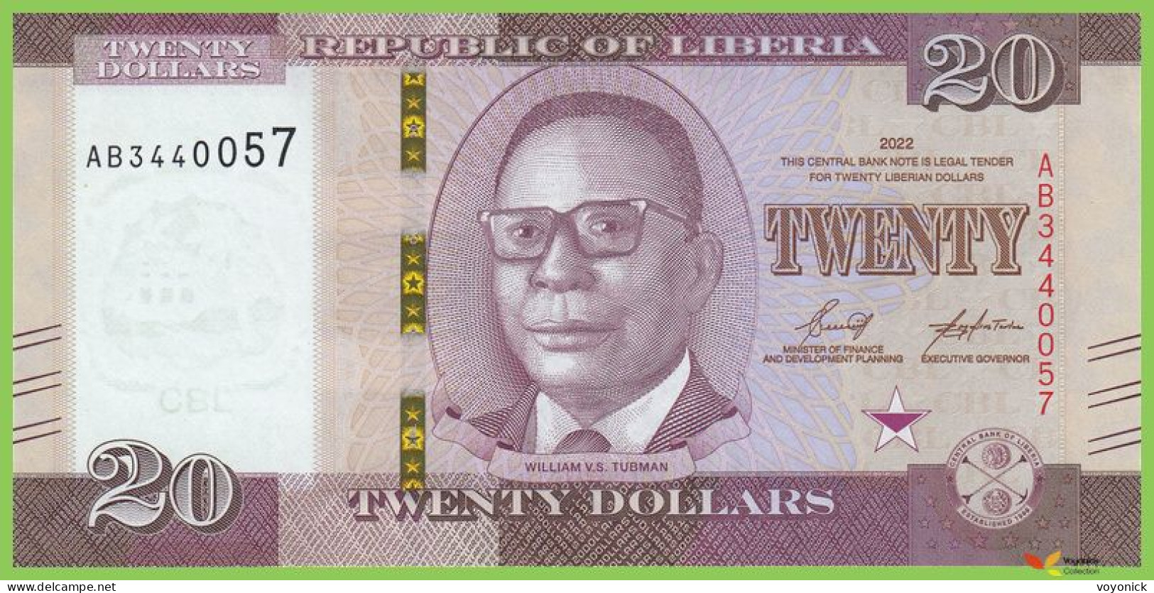 Voyo LIBERIA 20 Dollars 2022 P39 B317a AB UNC - Liberia