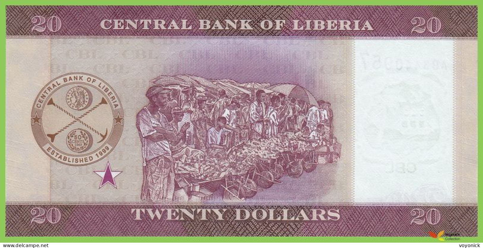 Voyo LIBERIA 20 Dollars 2022 P39 B317a AB UNC - Liberia