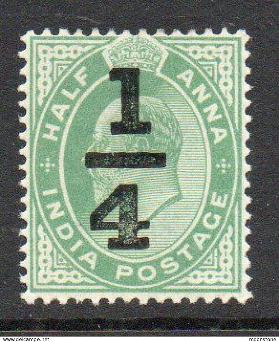 India 1905 KEVII Quarter Anna Surcharge On ½ Anna Green, Hinged Mint, SG 148 (E) - 1902-11 King Edward VII