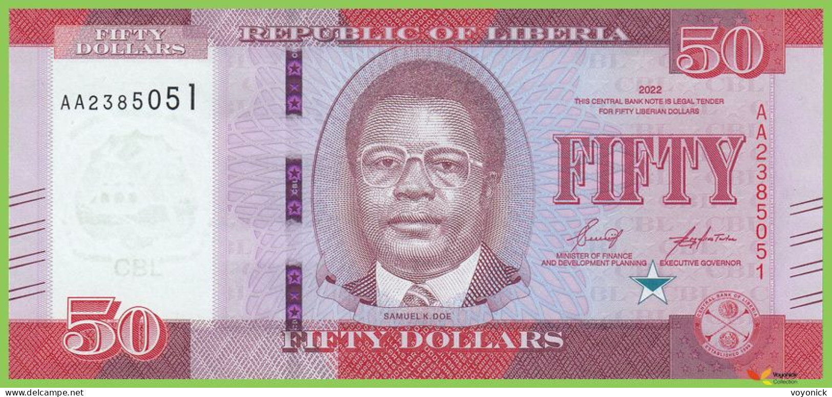 Voyo LIBERIA 50 Dollars 2022 P40 B318a AA UNC - Liberia