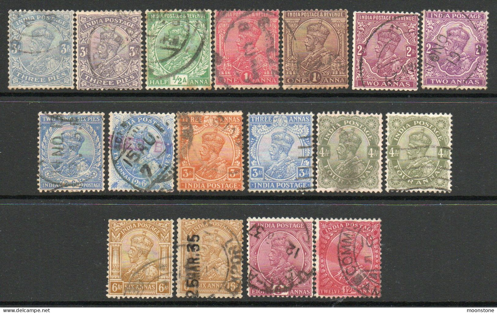 India 1911-23 GV Definitives Group Of 17, Including Shades, To 12 Annas, Wmk. Star, Used, Between SG 151-84 (E) - 1911-35 King George V