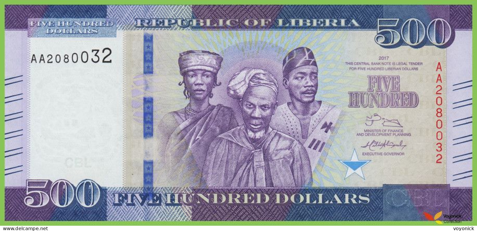 Voyo LIBERIA 500 Dollars 2017 P36b B316b AA UNC - Liberia