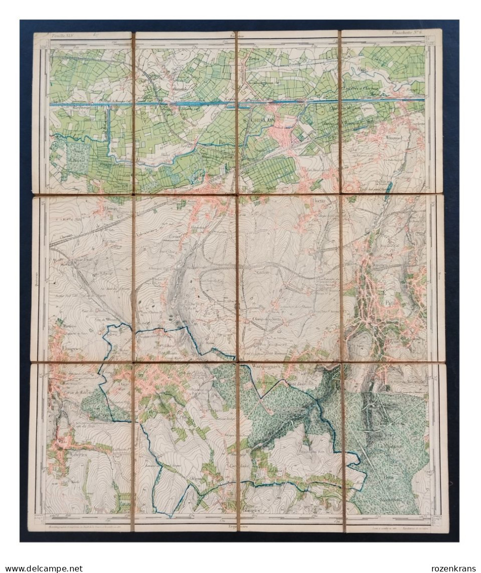 Carte Topographique Toilée Militaire STAFKAART 1871 St-Ghislain Borinage Tertre Boussu Le Grand Hornu Élouges Pâturages - Cartes Topographiques