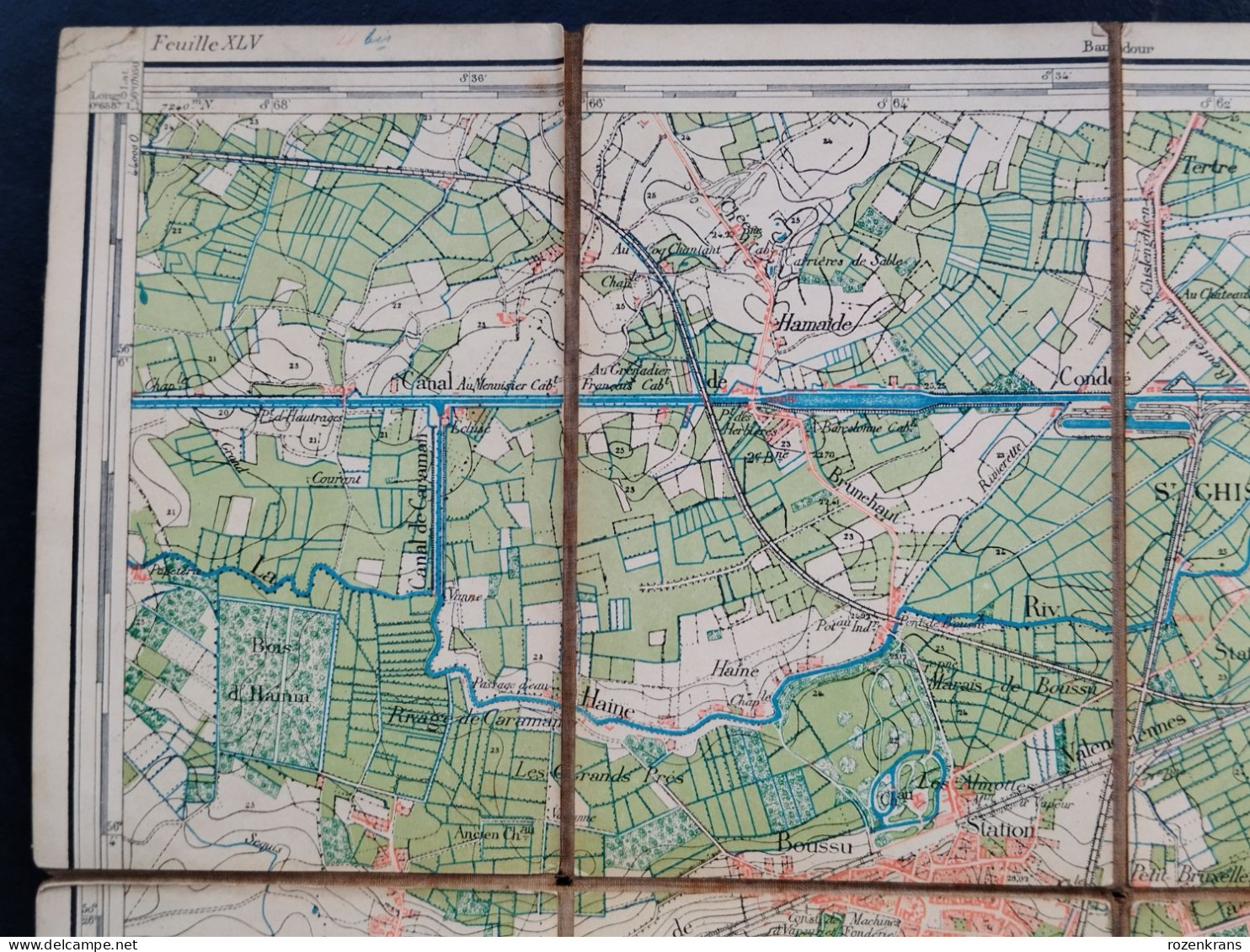 Carte Topographique Toilée Militaire STAFKAART 1871 St-Ghislain Borinage Tertre Boussu Le Grand Hornu Élouges Pâturages - Cartes Topographiques