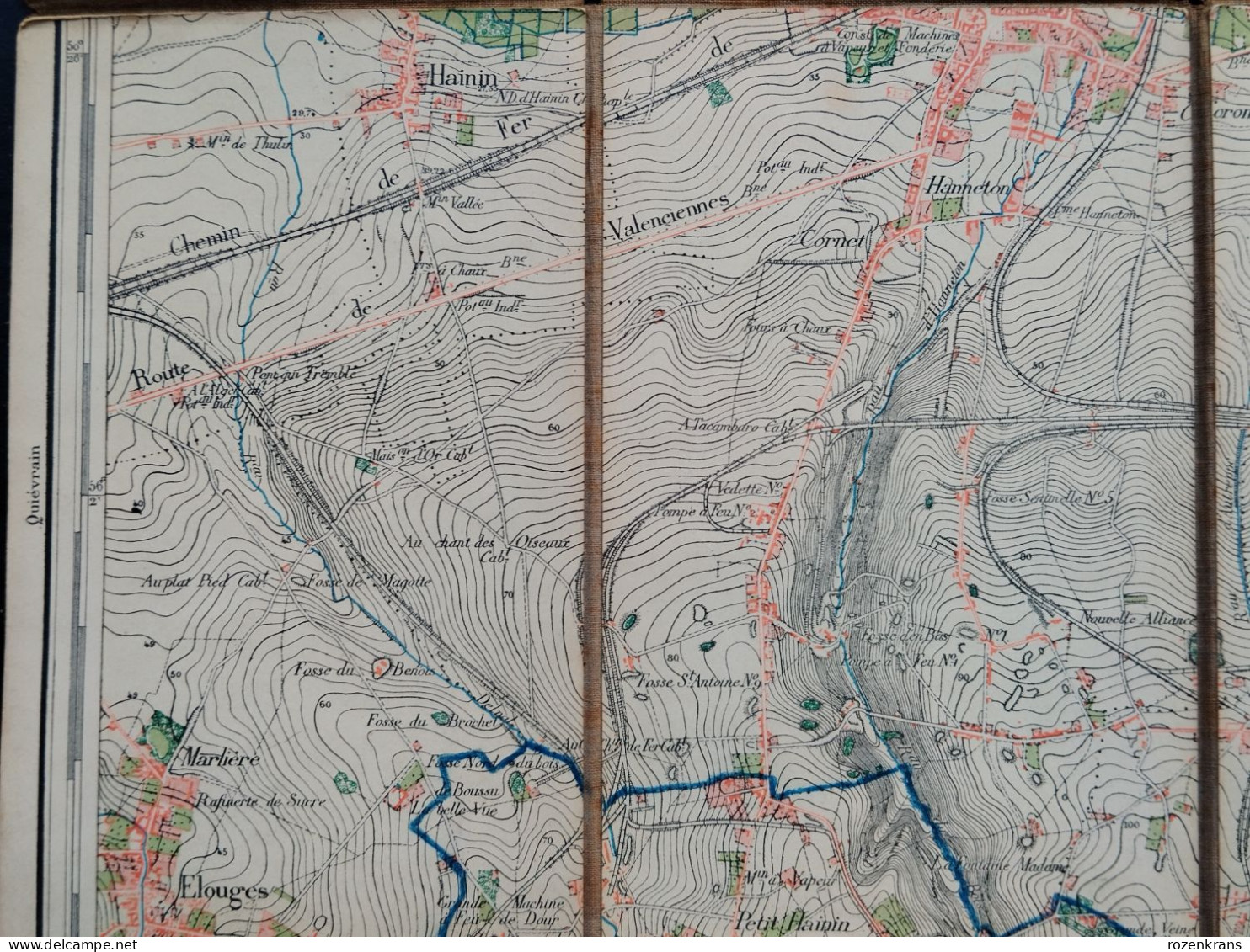 Carte Topographique Toilée Militaire STAFKAART 1871 St-Ghislain Borinage Tertre Boussu Le Grand Hornu Élouges Pâturages - Cartes Topographiques