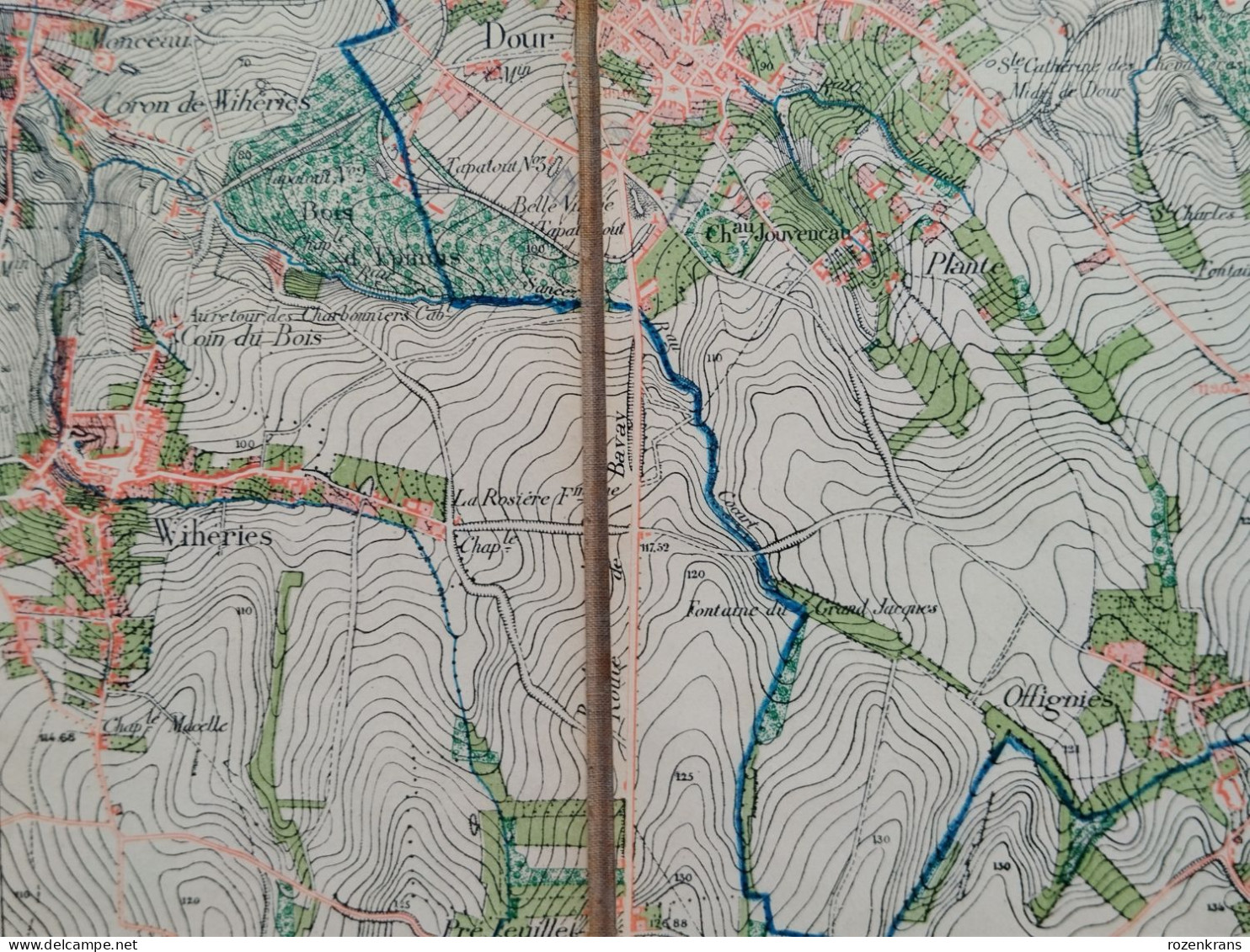 Carte topographique toilée militaire STAFKAART 1871 St-Ghislain Borinage Tertre Boussu Le Grand Hornu Élouges Pâturages