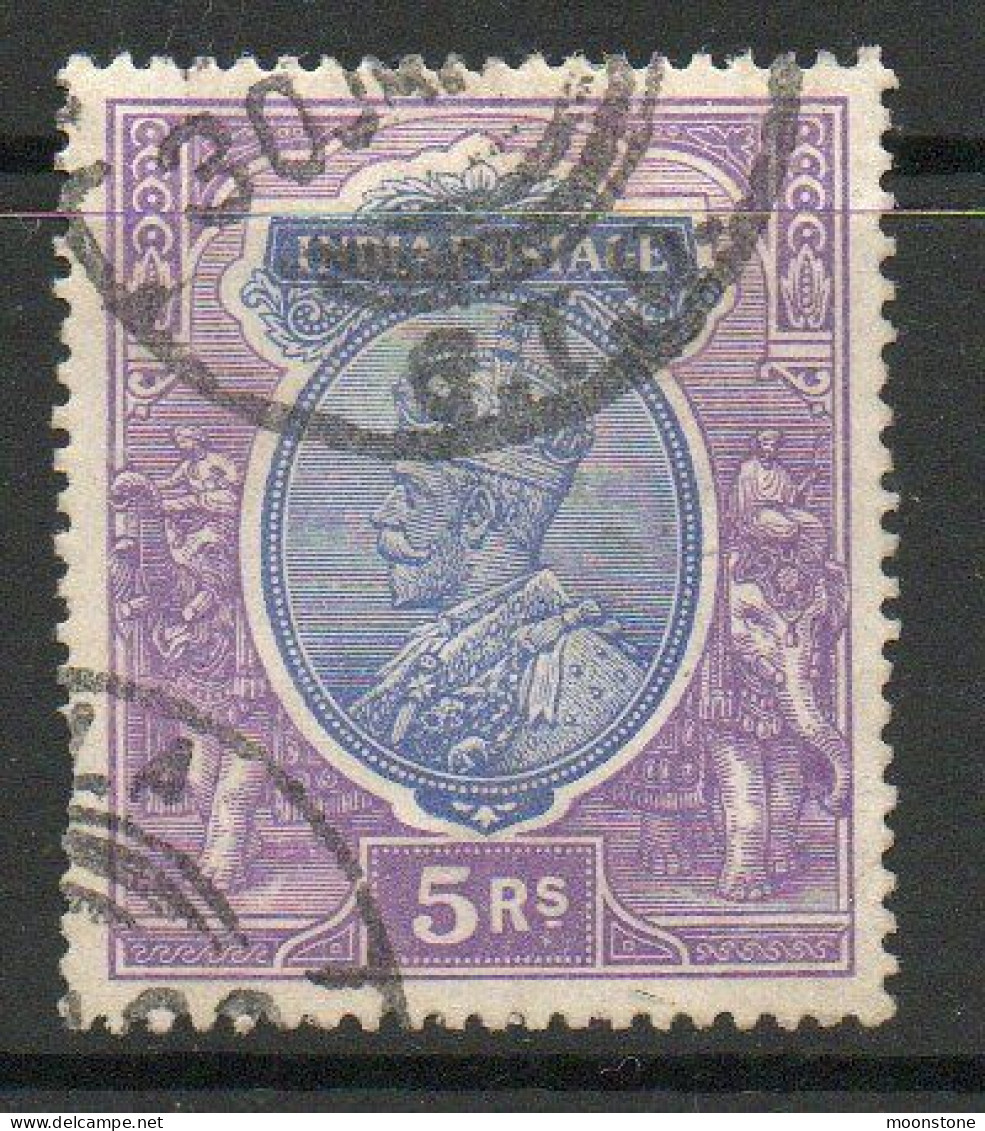 India 1911-23 GV 5 Rupees Ultramarine & Violet, Wmk. Star, Used, SG 188 (E) - 1911-35  George V