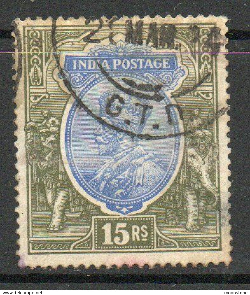 India 1911-23 GV 15 Rupees Blue & Olive, Wmk. Star, Used, SG 190 (E) - 1911-35 King George V