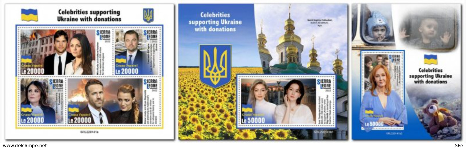 Sierra Leone 2022 Celebrities Supporting Ukraine With Donations Set Of 3 Blocks MNH - Sierra Leone (1961-...)