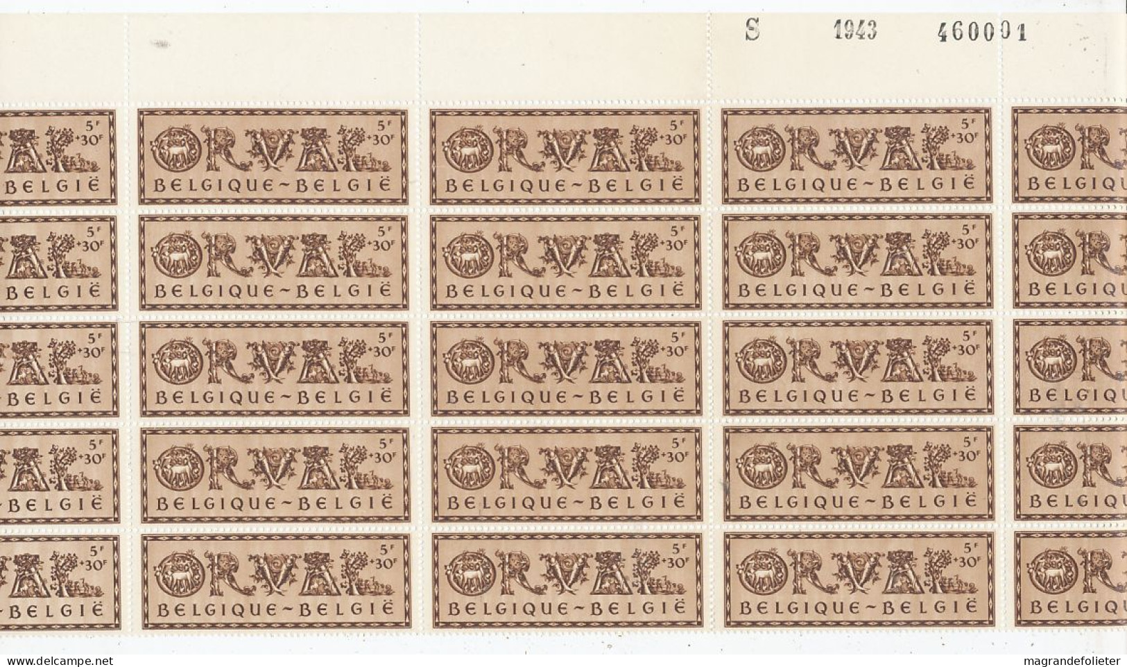 TIMBRE STAMP ZEGEL BELGIQUE  EXEPTIONNELLE 6 PLANCHES DE 50 X LA SERIE 625-630  ORVAL  AVEC GOMME  XX