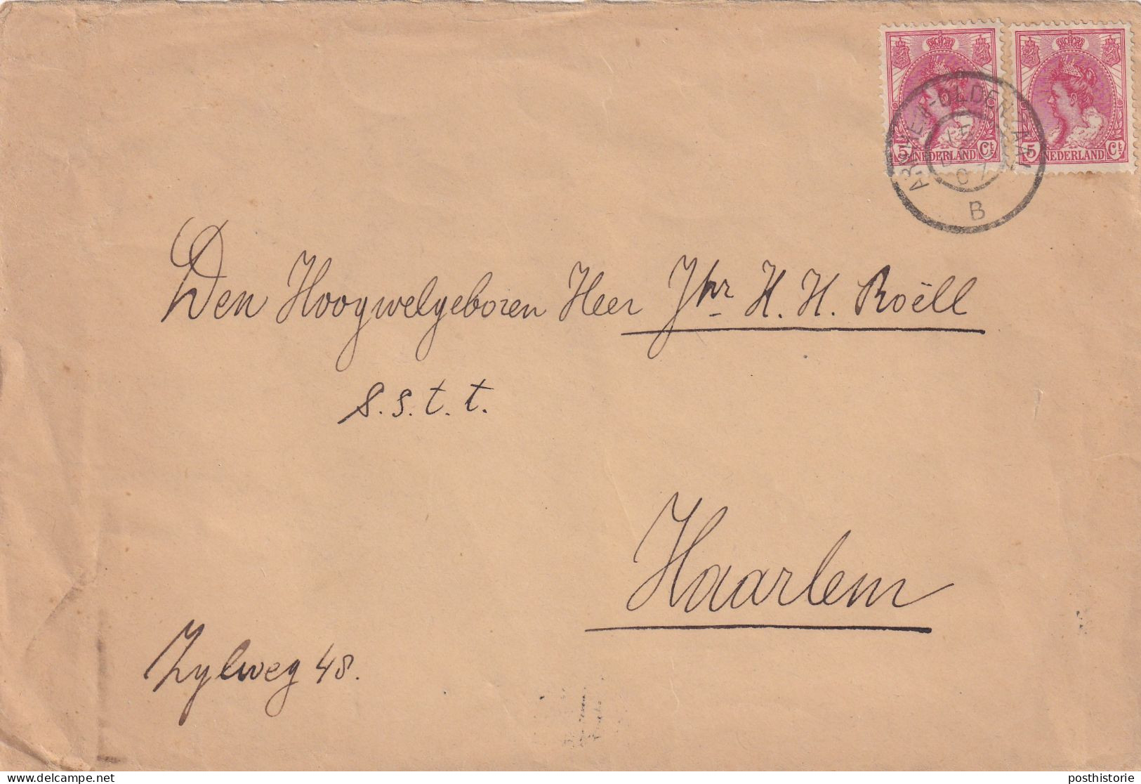 Envelop 15 Dec 1907 Arnhem Oldenzaal B (spoor Grootrond) Naar Haarlem (grootrond Zonder Jaartal) - Poststempels/ Marcofilie