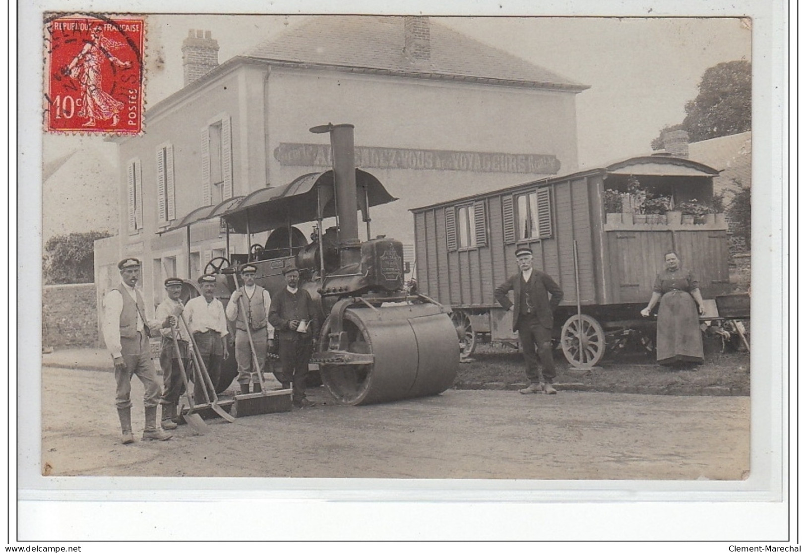 PIERRELAYE : Carte Photo De Terrassiers Avec Le Rouleau Compresseur En 1908 - Très Bon état - Pierrelaye