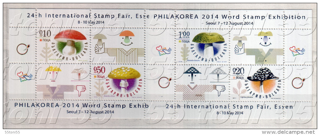 2014 MUSHROOM (W.Exh.stamp-Philakorea ;Int.stamp-Essen)  2 S/S- MNH  BULGARIA / Bulgarie - Pilze