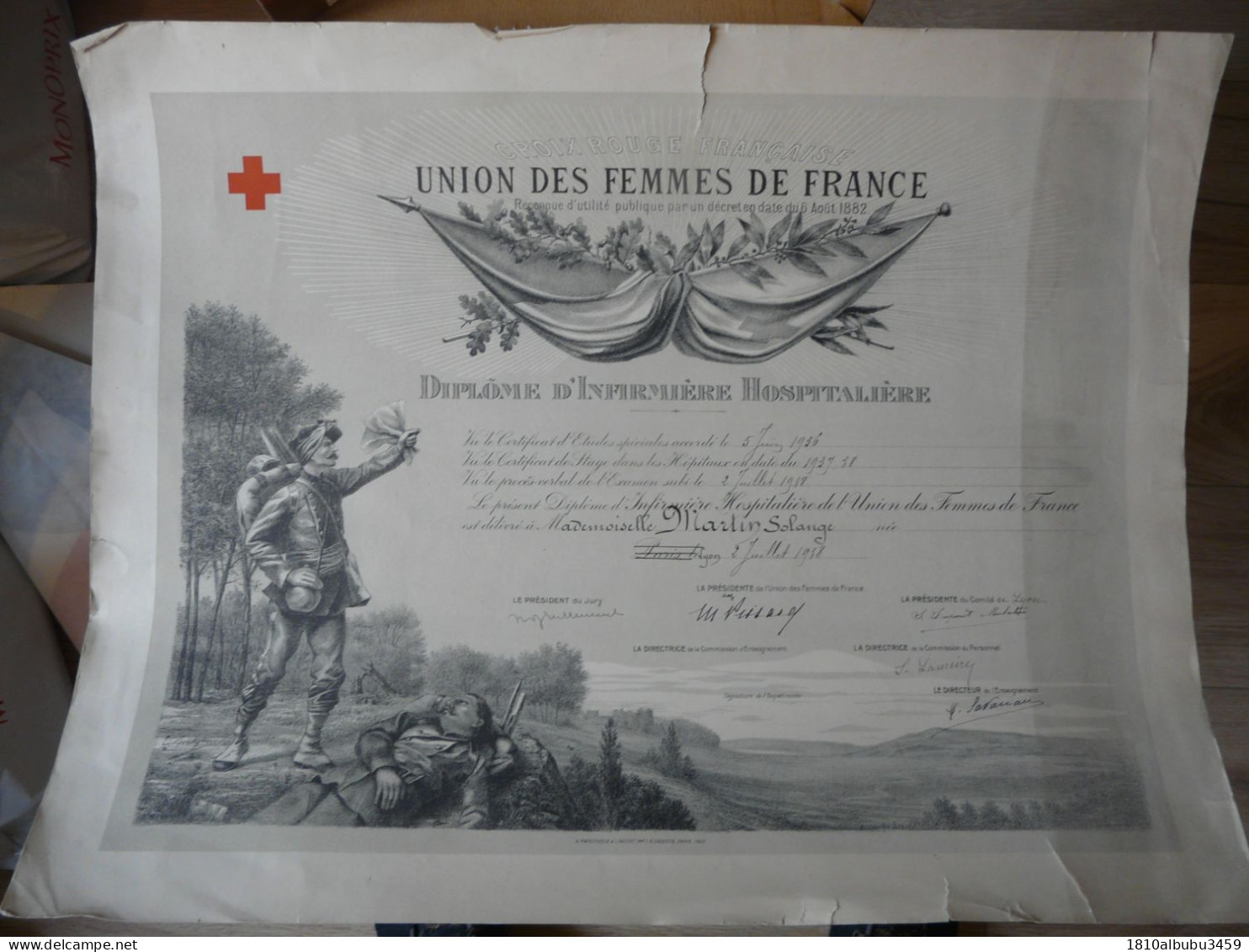 RARE - CROIX ROUGE FRANCAISE : Union Des Femmes De France - DIPLÔME D'INFIRMIERE HOSPITALIERE 1940 - Diplomi E Pagelle