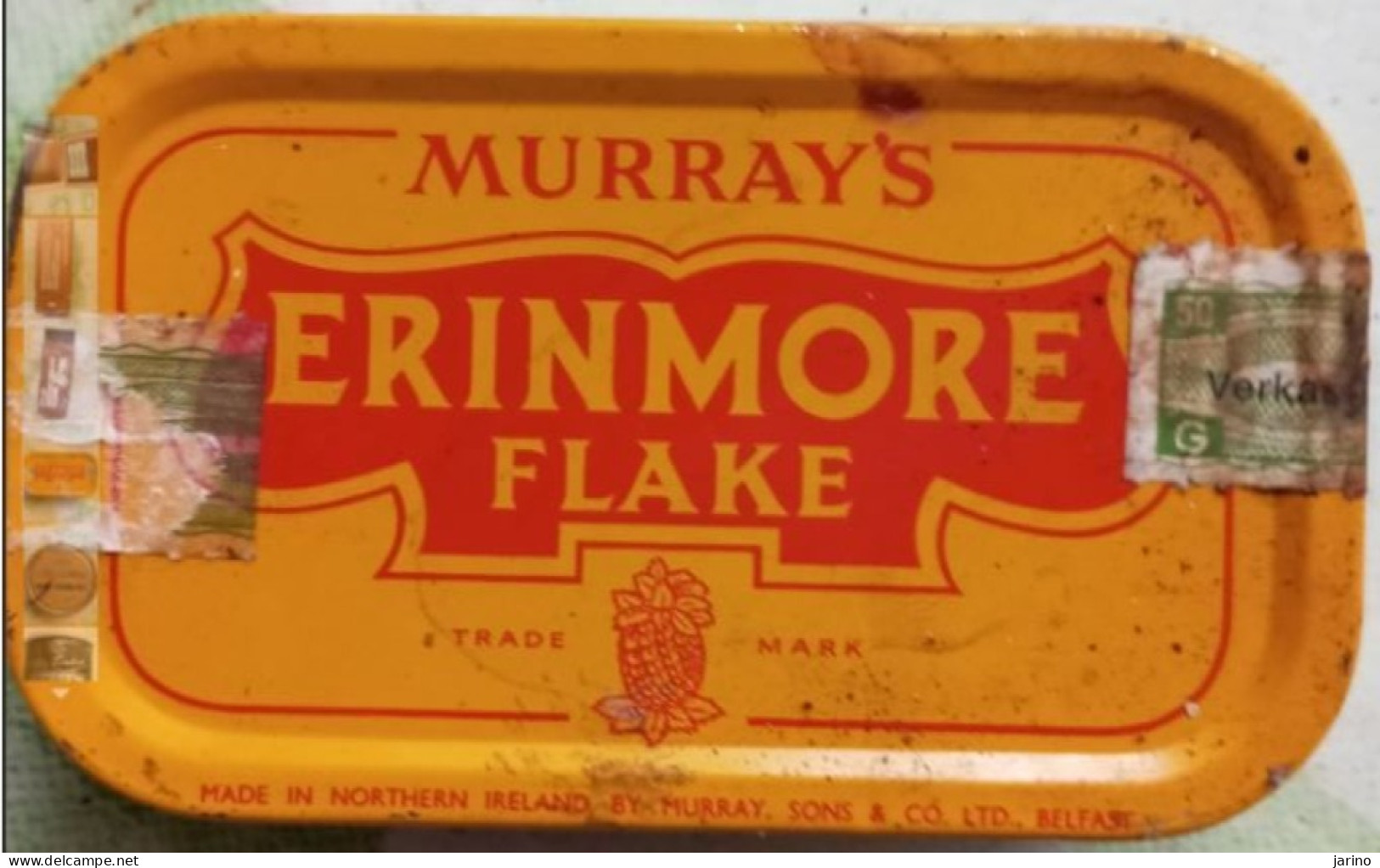 Empty Metal Tobacco Box MURRAY'S ERINMORE Flake, Made In Northern Ireland, 9,5 X 6 X 2,5 Cm - Contenitori Di Tabacco (vuoti)