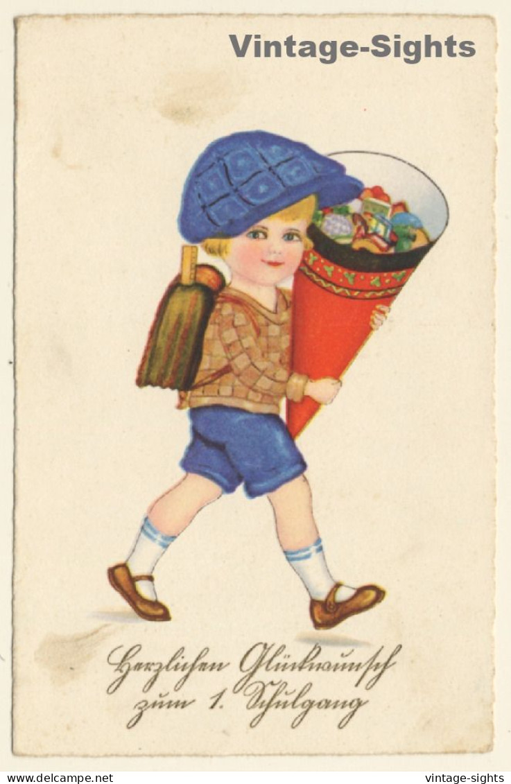 Little Girl With School Cone & Tornister *11 / Schultasche (Vintage PC 1929) - Schulen