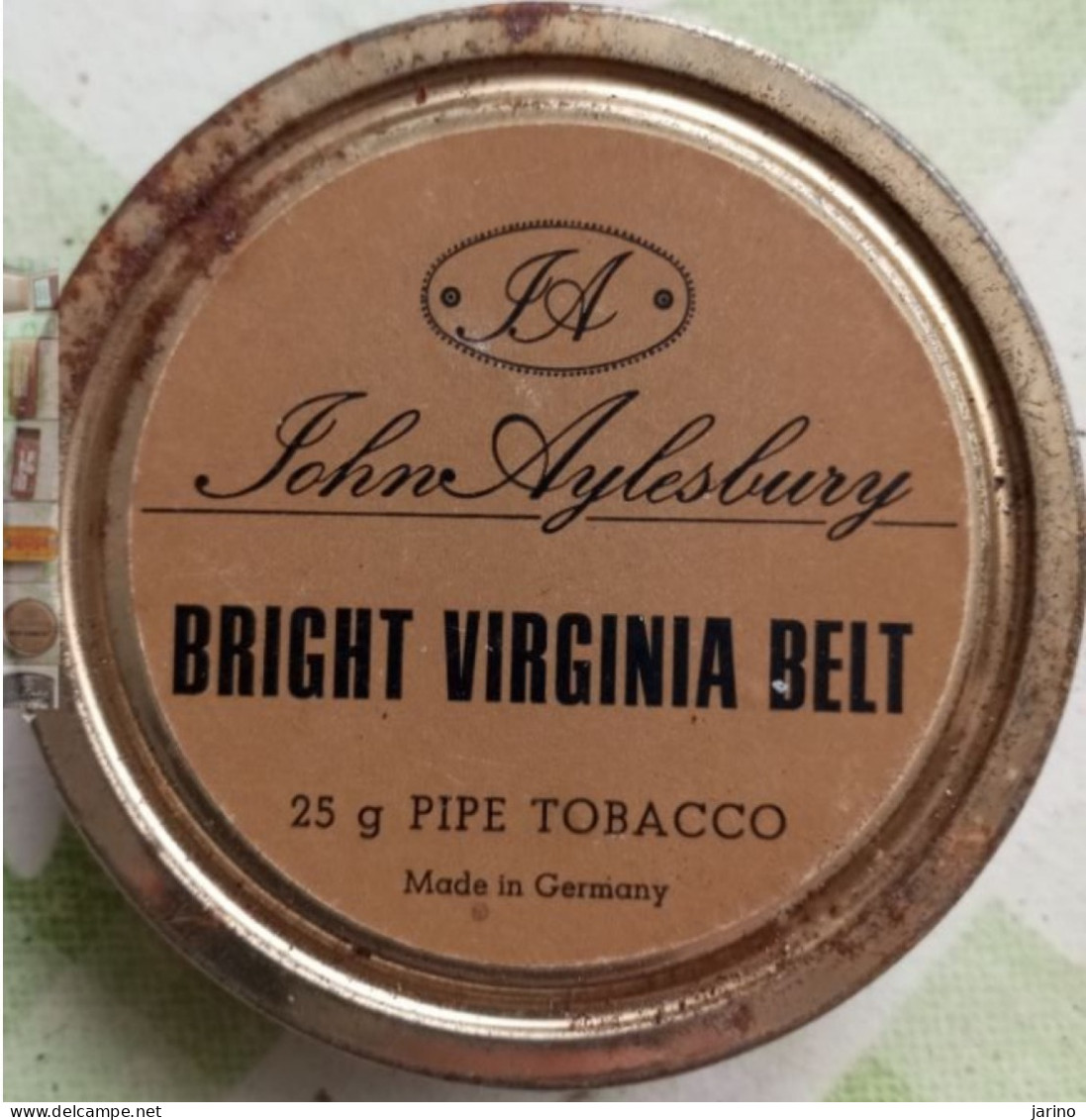 Ancient Empty Metal Tobacco Box John Aylesbury - BRIGHT VIRGINIA BELT, Made In Germany, Average 9,5 Cm - Contenitori Di Tabacco (vuoti)