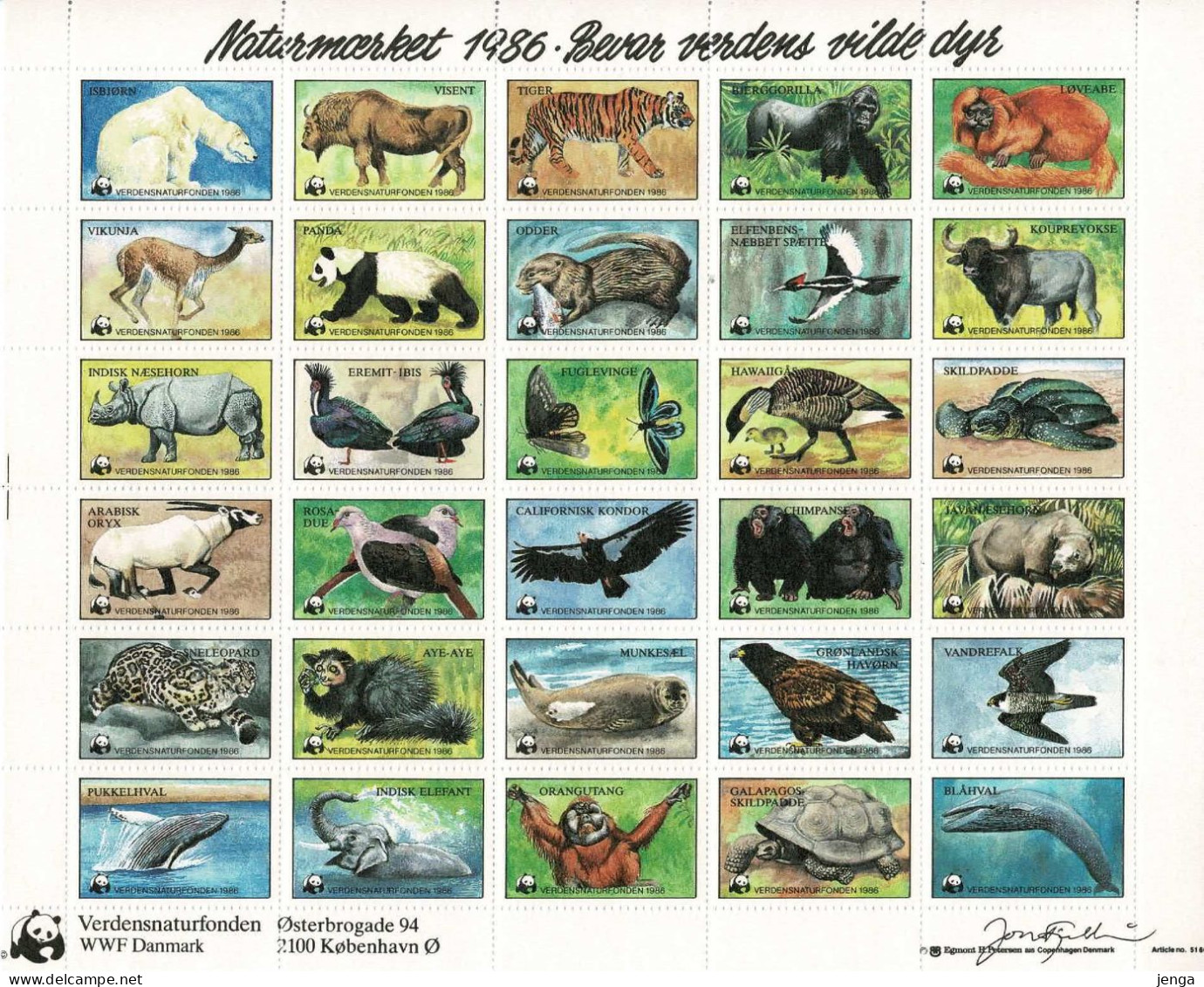 Denmark WWF 1982 & 1986.  Sheets With 30 Labels;  MNH(**); Not Folded. - Andere & Zonder Classificatie