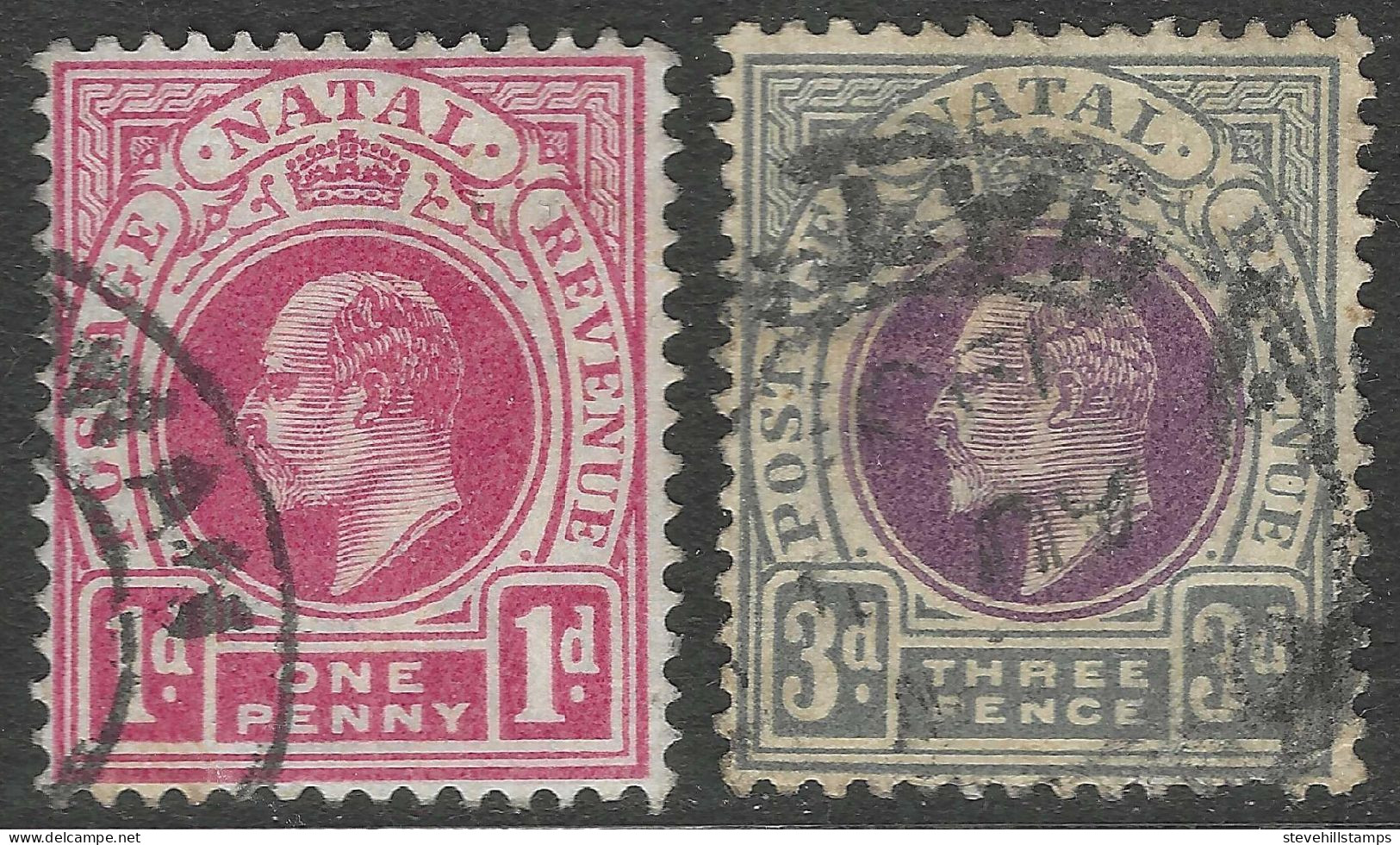 Natal. 1902-3 KEVII. 1d, 3d Used. Crown CA Watermark SG 128, 132. M3060 - Natal (1857-1909)