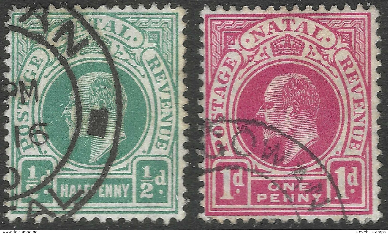 Natal. 1904-8 KEVII. ½d, 1d Used. Mult Crown CA Watermark SG 146, 147. M3061 - Natal (1857-1909)