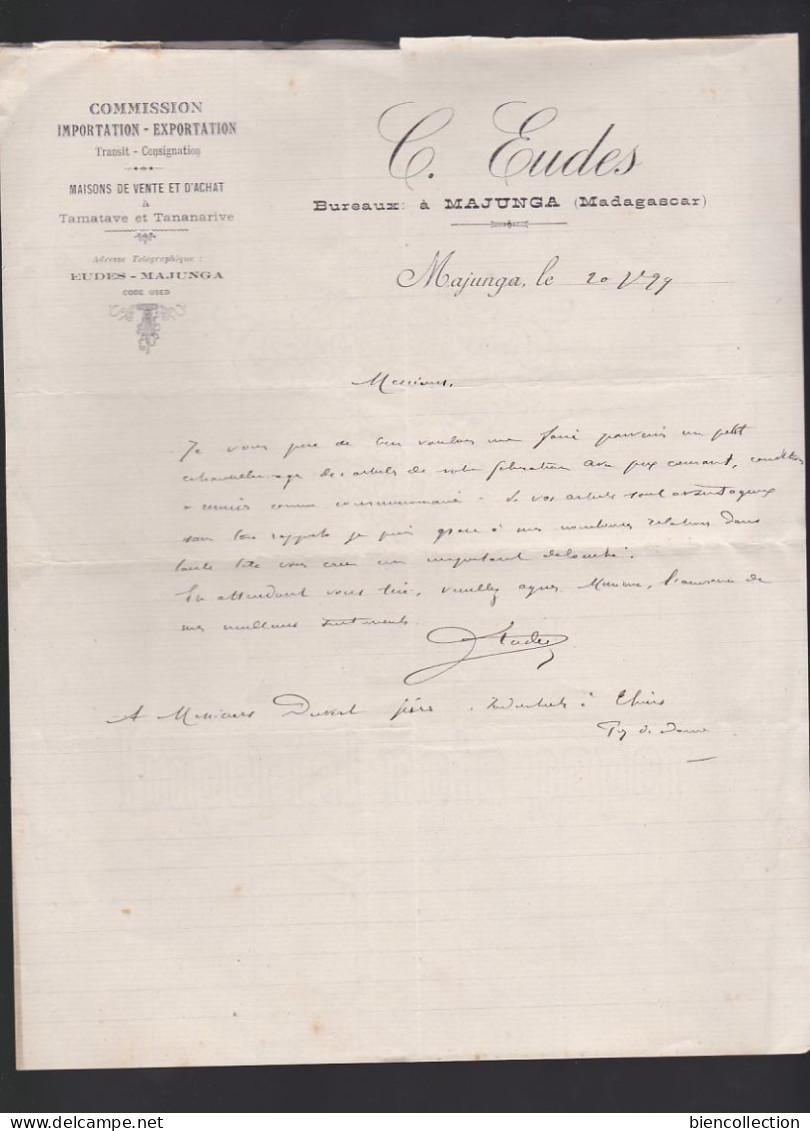 Papier à Lettre De La Commission Importation-exportation C Eudes à Majunga (Madagascar) - Sonstige & Ohne Zuordnung