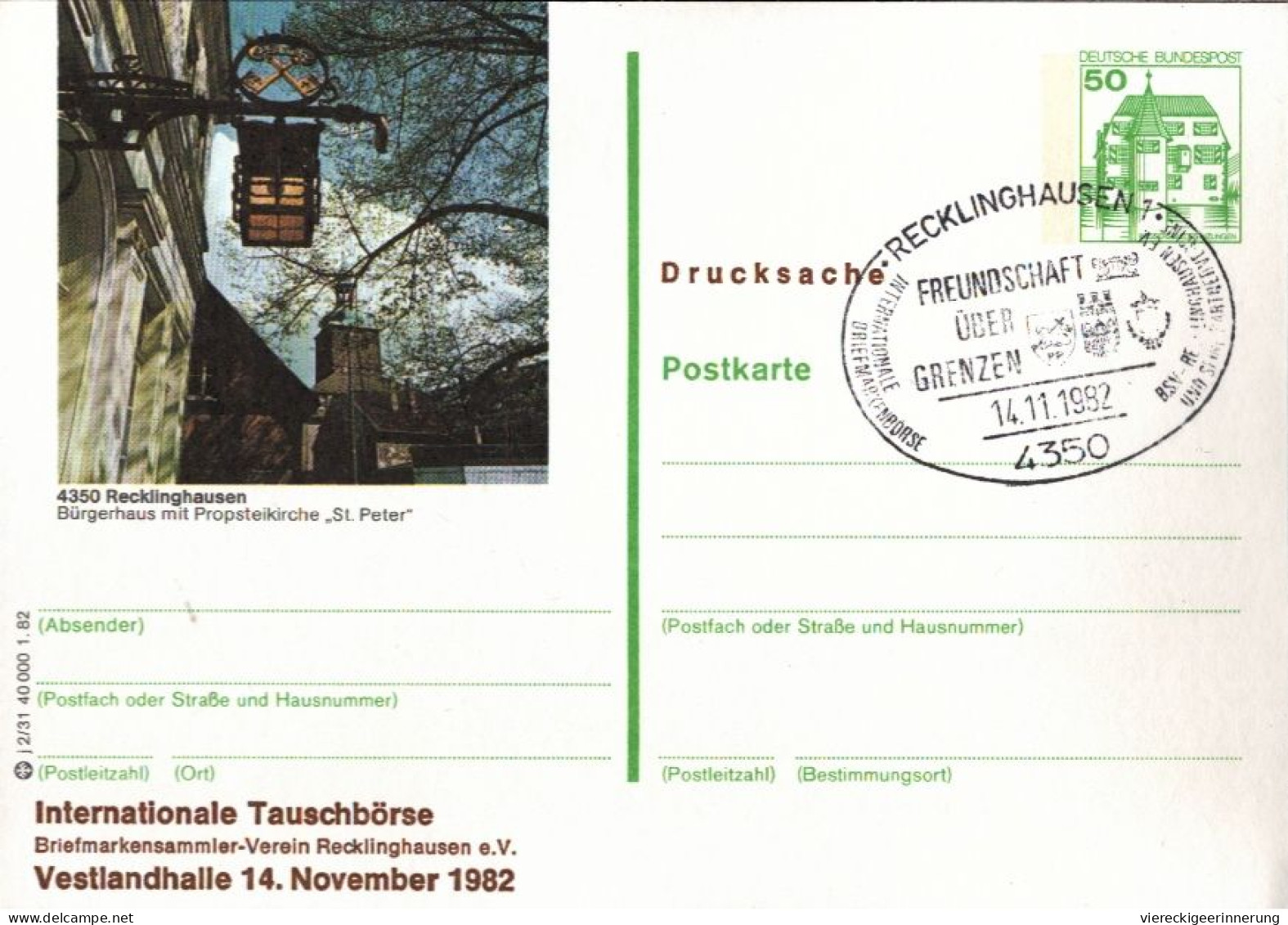 ! 1 Karton ca. 1340 deutschen Ganzsachen Bund, Berlin, mit Sonderstempeln, ca. 1978-1982, Privatganzsachen, Essen, Lot
