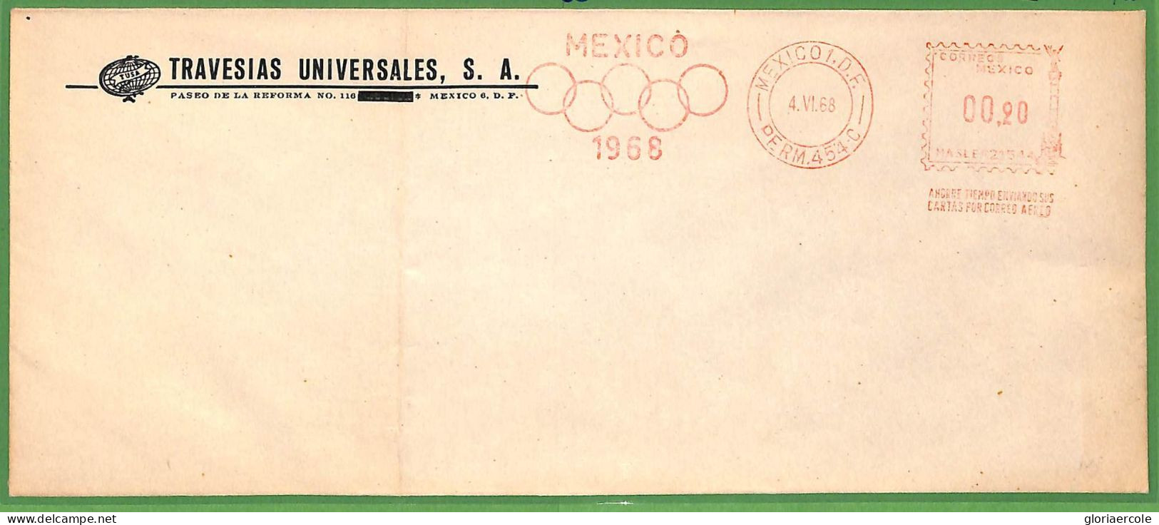 ZA1898 - MEXICO - POSTAL HISTORY - 1968  OLYMPIC Red Mechanical Postmark - Zomer 1968: Mexico-City