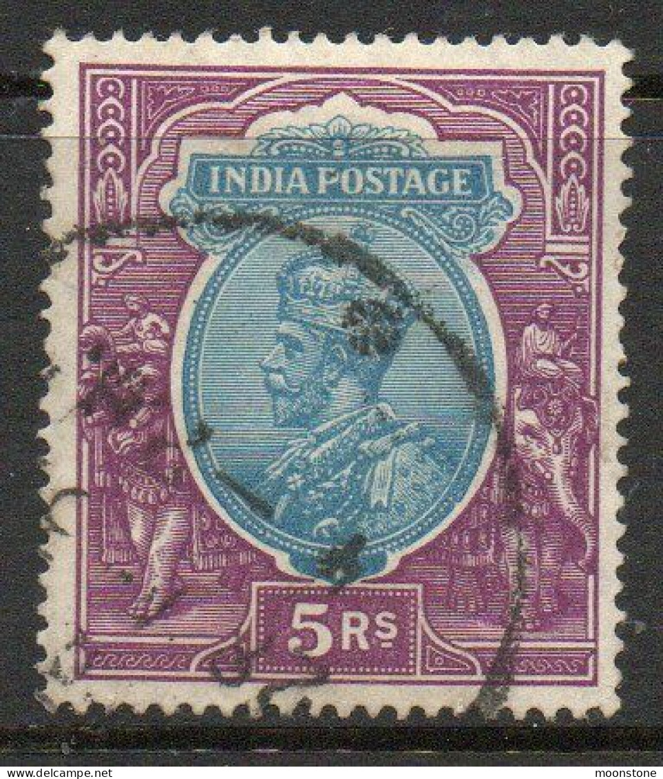 India 1926-33 GV 5 Rupees Ultramarine & Purple, Wmk. Multiple Star, Used, SG 216 (E) - 1911-35  George V