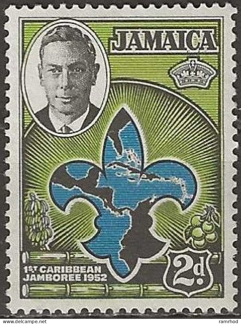 JAMAICA 1952 First Caribbean Scout Jamboree -  2d. - Scout Badge And Map Of Caribbean MH - Giamaica (...-1961)