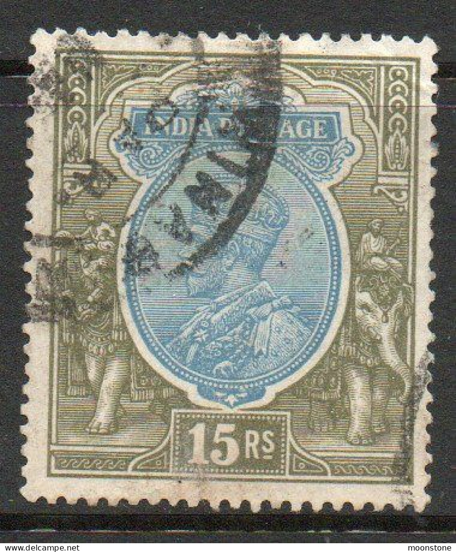 India 1926-33 GV 15 Rupees Blue & Olive, Wmk. Multiple Star, Used, SG 218 (E) - 1911-35  George V