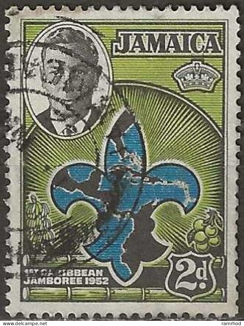 JAMAICA 1952 First Caribbean Scout Jamboree -  2d. - Scout Badge And Map Of Caribbean FU - Jamaica (...-1961)