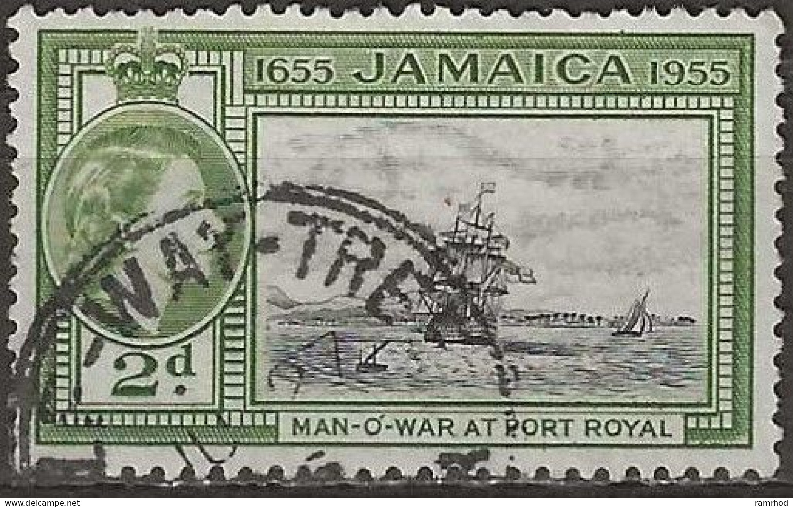 JAMAICA 1955 Tercentenary Issue -  2d. - HMS Britannia (ship Of The Line) At Port Royal FU - Jamaica (...-1961)