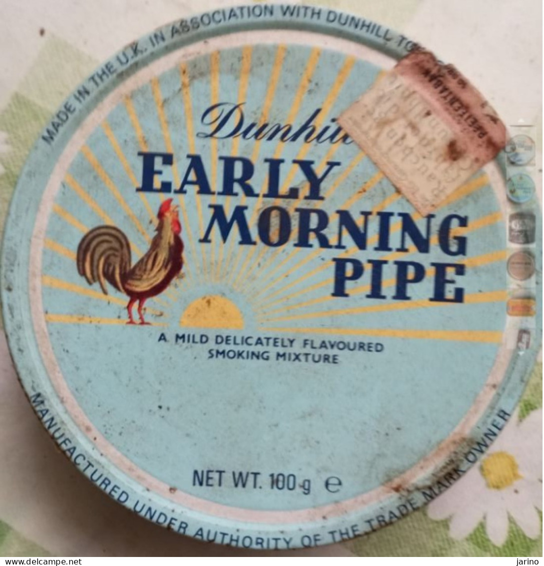 Ancient Empty Metal Tobacco Box Dunhill EARLY MORNING PIPE, Made In The UK In Association Dunhill, Average 12,5 Cm - Contenitori Di Tabacco (vuoti)