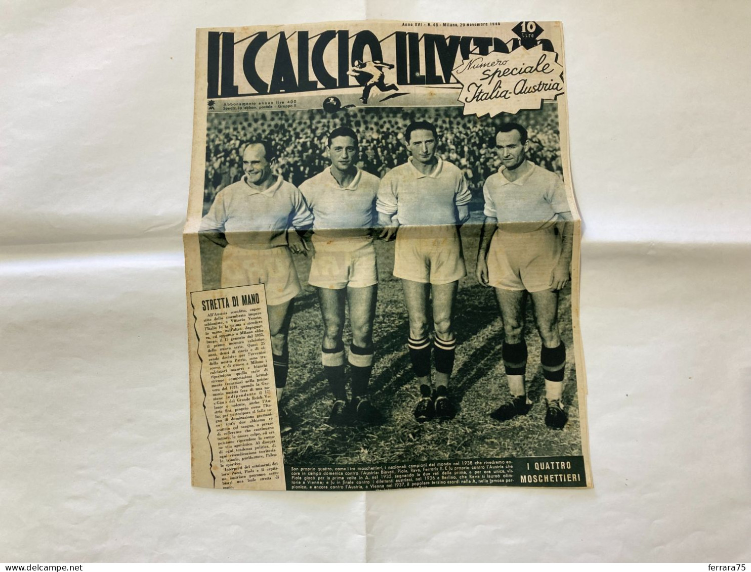 IL CALCIO ILLUSTRATO NUMERO SPECIALE ITALIA-AUSTRIA N.49 1946. - Deportes