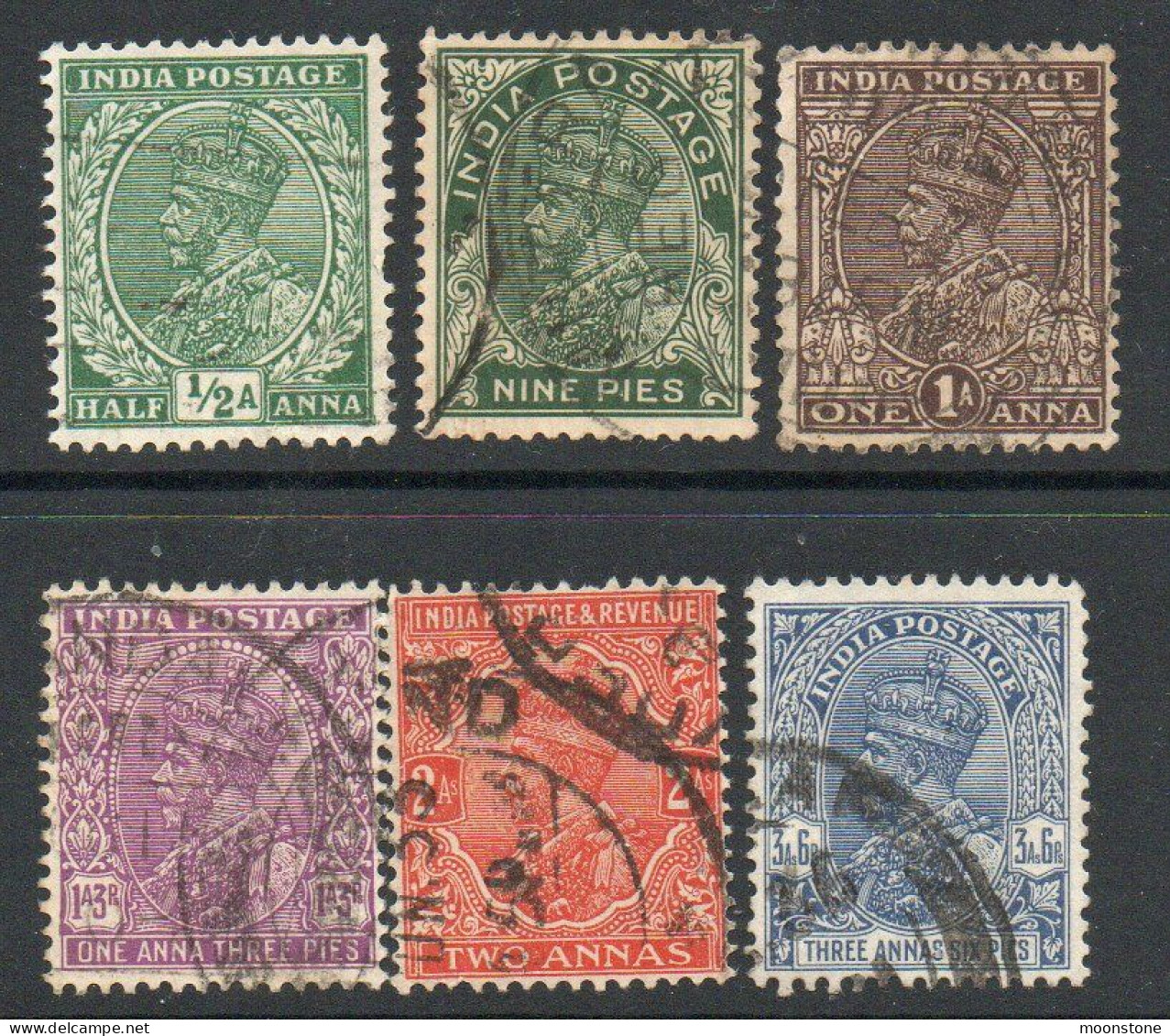 India 1932-6 GV Definitives Group Of 6 To 3a6p, Wmk. Multiple Star, Used, SG 232/8 (E) - 1911-35  George V