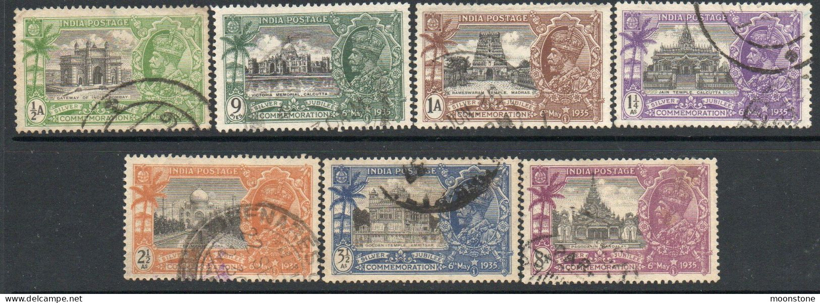 India 1935 GV Silver Jubilee Set Of 7, Wmk. Multiple Star, Used, SG 240/6 (E) - 1911-35 King George V