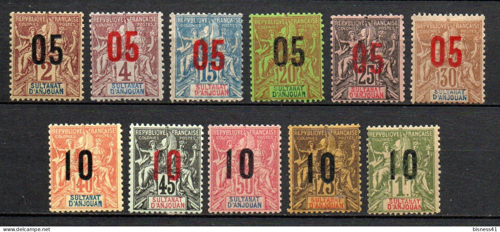 Col40 Colonie Anjouan 1900  N° 20 à 30 Neuf X MH Cote 44,00€ - Unused Stamps