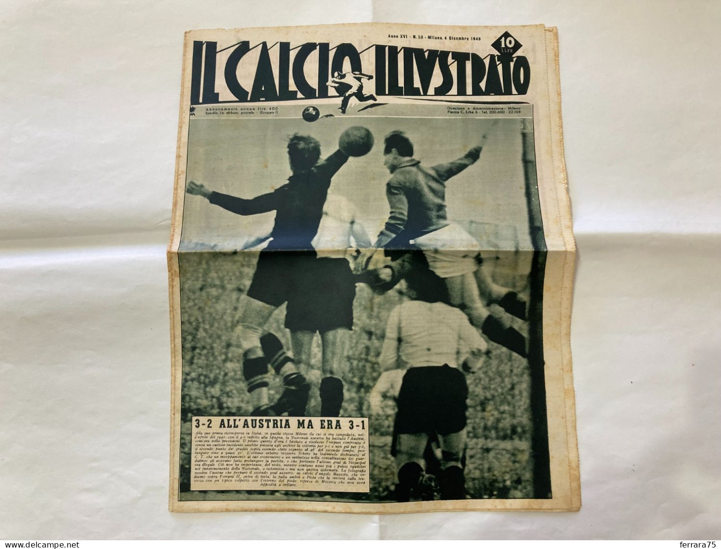 IL CALCIO ILLUSTRATO  ITALIA-AUSTRIA N.50 1946. - Sport