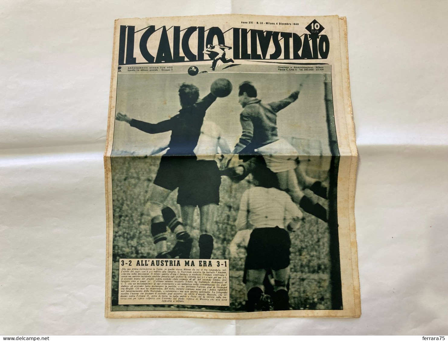 IL CALCIO ILLUSTRATO  ITALIA-AUSTRIA N.50 1946. - Sports