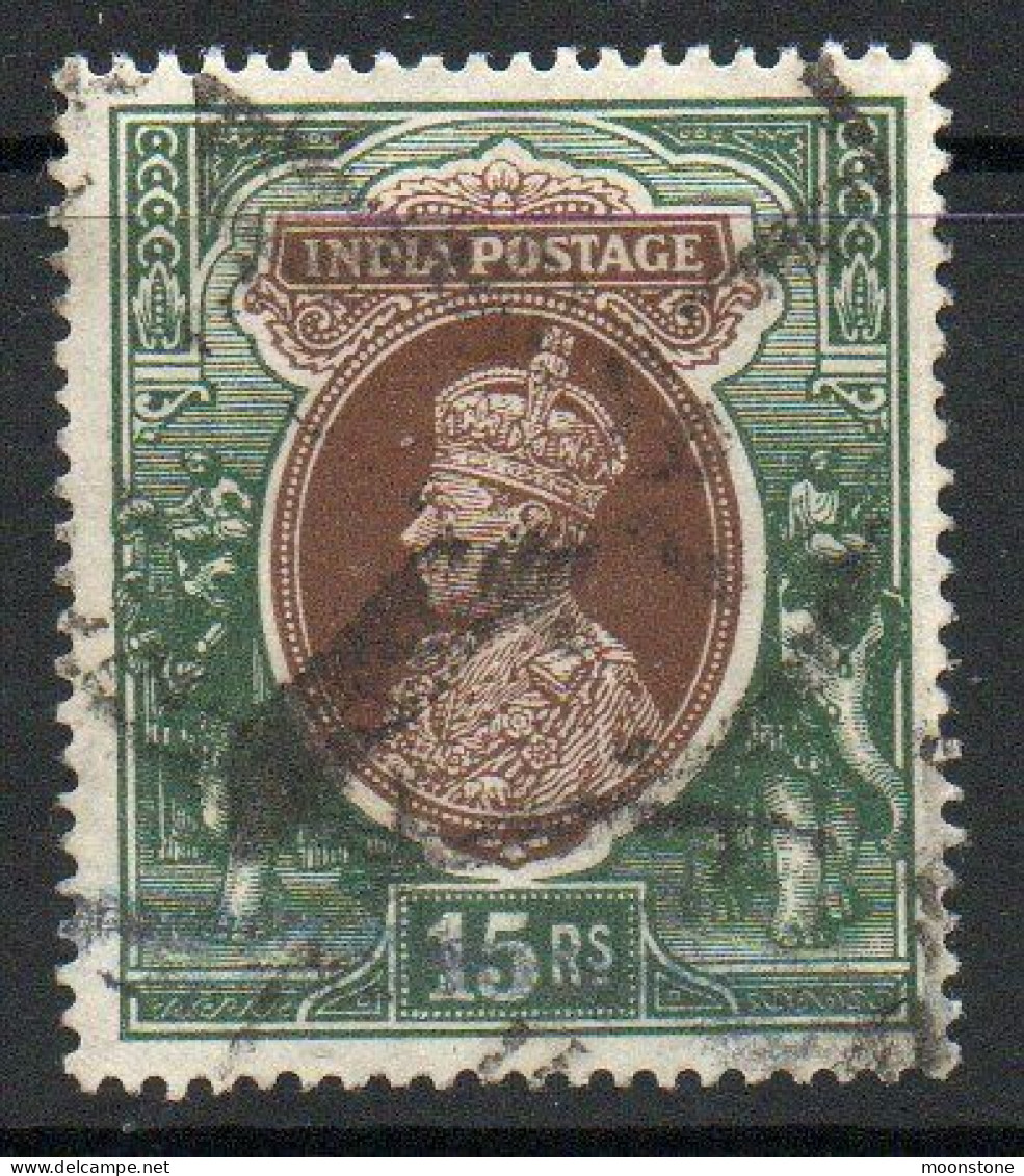 India 1937/40 GVI Definitives 15 Rupees Brown & Green, Wmk. Multiple Star, Used, SG 263 (E) - 1936-47 Koning George VI
