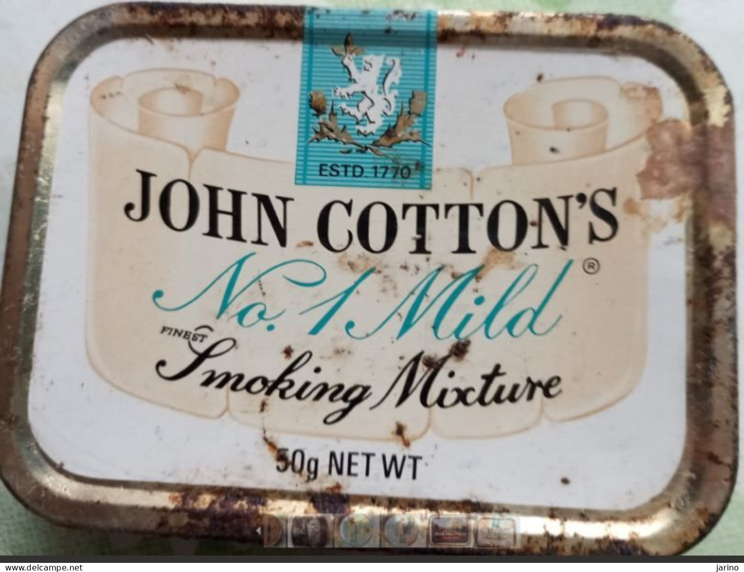 Ancient Empty Metal Tobacco Box JOHN COTTON'S No.1. Mild Smoking Mixture, Made In The UK, 11x8x2,5 Cm - Tabaksdozen (leeg)