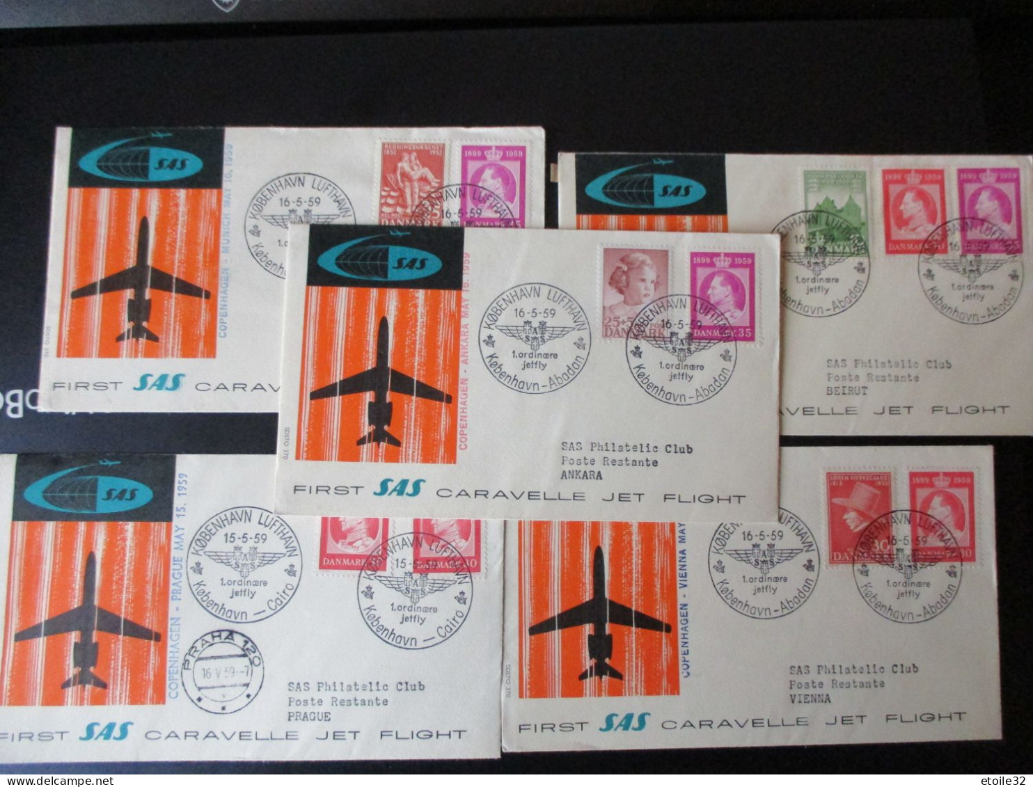 5 Envelloppes   1er  Vols De La CARAVELLE  SAS. - Luftpost